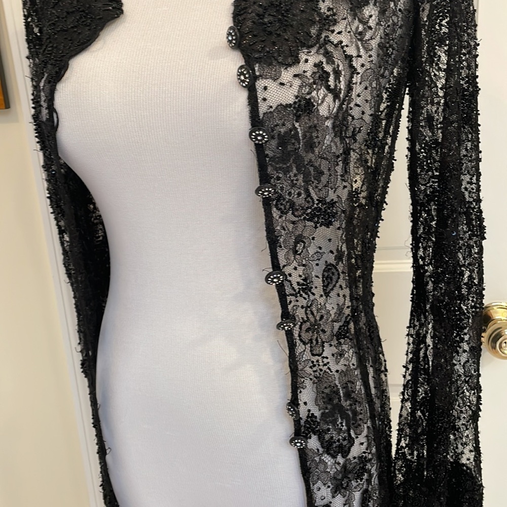 COUTURE BLACK LACE VINTAGE EVENING JACKET - Picture 10 of 12